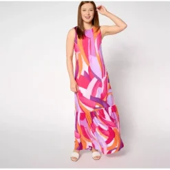 Susan Graver Petite Printed Liquid Knit A-Line Maxi Dress - a world of fashionable women's clothing, including a wide selection of dresses and trendy accessories.< Dresses