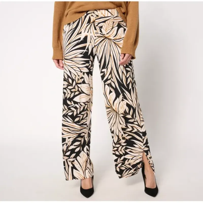 Susan Graver Petite Printed Lioquid Knit Wide-Leg Pants w/ Slits - a world of fashionable women's clothing, including a wide selection of dresses and trendy accessories.< Fashion