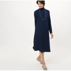 Susan Graver Petite Sweater Rib Knit Mock-Neck Midi Dress - a world of fashionable women's clothing, including a wide selection of dresses and trendy accessories.< Dresses