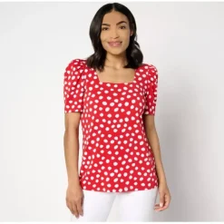 Susan Graver Printed Textured Liquid Knit Puff Sleeve Top - a world of fashionable women's clothing, including a wide selection of dresses and trendy accessories.< Fashion