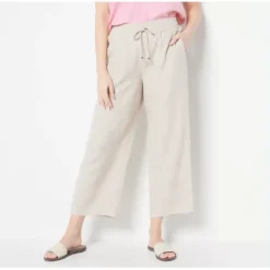 Susan Graver Pure Regular Linen Blend Crop Pant with Drawstring - a world of fashionable women's clothing, including a wide selection of dresses and trendy accessories.< Fashion