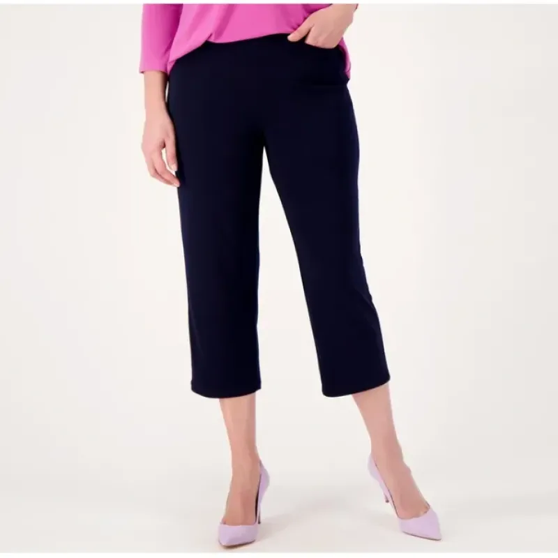 Susan Graver Reg Liquid Knit Slim-Leg Pull-On Crop Pants - a world of fashionable women's clothing, including a wide selection of dresses and trendy accessories.< Dresses