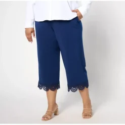 Susan Graver Reg Liquid Knit Wide-Leg Crop Pants w/ Lace - a world of fashionable women's clothing, including a wide selection of dresses and trendy accessories.< Fashion