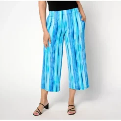 Susan Graver Reg Printed Liquid Knit Wide Leg Crop Pants - a world of fashionable women's clothing, including a wide selection of dresses and trendy accessories.< Fashion