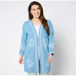 Susan Graver Regular Open Front Chambray Jacket w/ Lace - a world of fashionable women's clothing, including a wide selection of dresses and trendy accessories.> Best