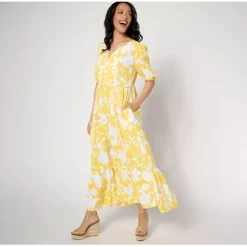 Susan Graver Regular Passport Print Woven Elbow Sleeve Dress - a world of fashionable women's clothing, including a wide selection of dresses and trendy accessories.< Dresses