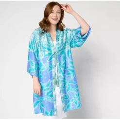 Susan Graver Regular Passport Print Woven Jacquard Duster - a world of fashionable women's clothing, including a wide selection of dresses and trendy accessories.< Dresses