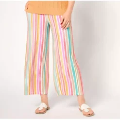 Susan Graver Regular Printed Liquid Knit Wide Leg Crop Pant - a world of fashionable women's clothing, including a wide selection of dresses and trendy accessories.< Fashion