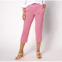Susan Graver Regular Printed Liquid Knit Ava Slim Leg Crop Pants - a world of fashionable women's clothing, including a wide selection of dresses and trendy accessories.< Dresses