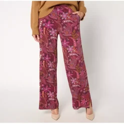Susan Graver Regular Printed Liquid Knit Wide Leg Pants w/ Slits - a world of fashionable women's clothing, including a wide selection of dresses and trendy accessories.< Fashion