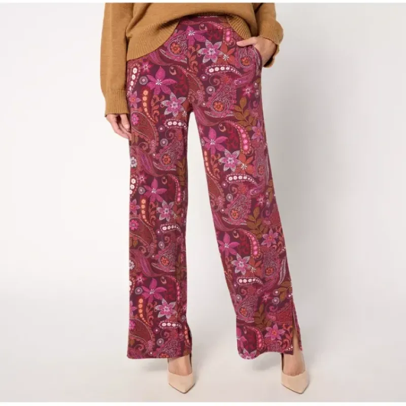 Susan Graver Regular Printed Liquid Knit Wide Leg Pants w/ Slits - a world of fashionable women's clothing, including a wide selection of dresses and trendy accessories.< Fashion