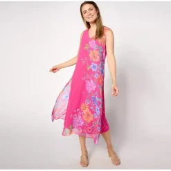 Susan Graver Regular Printed Chiffon Overlay 2-Piece Midi Dress - a world of fashionable women's clothing, including a wide selection of dresses and trendy accessories.< Dresses