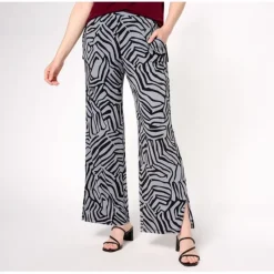 Susan Graver Regular Printed Liquid Knit Pants with Slits - a world of fashionable women's clothing, including a wide selection of dresses and trendy accessories.< Fashion