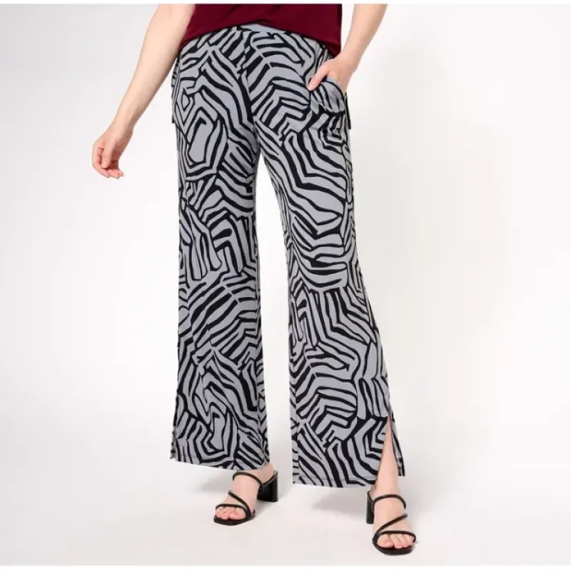 Susan Graver Regular Printed Liquid Knit Pants with Slits - a world of fashionable women's clothing, including a wide selection of dresses and trendy accessories.< Fashion