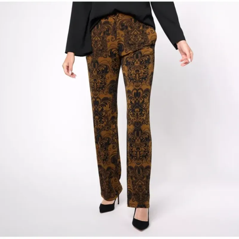 Susan Graver Regular Printed Liquid Knit Sofia Straight Pants - a world of fashionable women's clothing, including a wide selection of dresses and trendy accessories.< Fashion