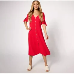 Susan Graver Regular PURE Linen Blend Tie- Sleeve Dress - a world of fashionable women's clothing, including a wide selection of dresses and trendy accessories.< Dresses