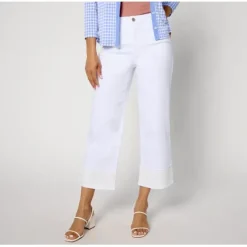 Susan Graver Regular Stretch Denim Wide-Leg Crop Jean with Lace Trim - a world of fashionable women's clothing, including a wide selection of dresses and trendy accessories.< Fashion