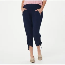 Susan Graver Regular Weekend Crop Pants with Ruching Detail - a world of fashionable women's clothing, including a wide selection of dresses and trendy accessories.< Dresses