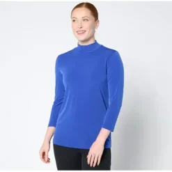 Susan Graver Sleek Essentials Liquid Knit Mock Neck Top - a world of fashionable women's clothing, including a wide selection of dresses and trendy accessories.< Fashion