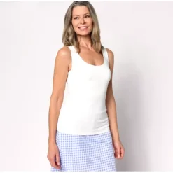 Susan Graver Smoothing Essentials Tank with Shelf Bra - a world of fashionable women's clothing, including a wide selection of dresses and trendy accessories.< Dresses