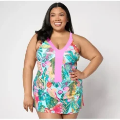 Susan Graver Soleil V-Neck Color Blocked Swim Dress - a world of fashionable women's clothing, including a wide selection of dresses and trendy accessories.< Dresses