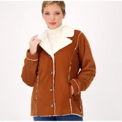 Susan Graver Weekend Bonded Faux Suede Sherpa Coat - a world of fashionable women's clothing, including a wide selection of dresses and trendy accessories.> Cheap