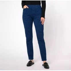 Susan Graver Weekend Petite Printed Stretch Ava Slim Leg Pants - a world of fashionable women's clothing, including a wide selection of dresses and trendy accessories.< Shop All