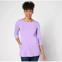 Susan Graver Weekend Petite Essentials Cotton Tunic - a world of fashionable women's clothing, including a wide selection of dresses and trendy accessories.< Shop All