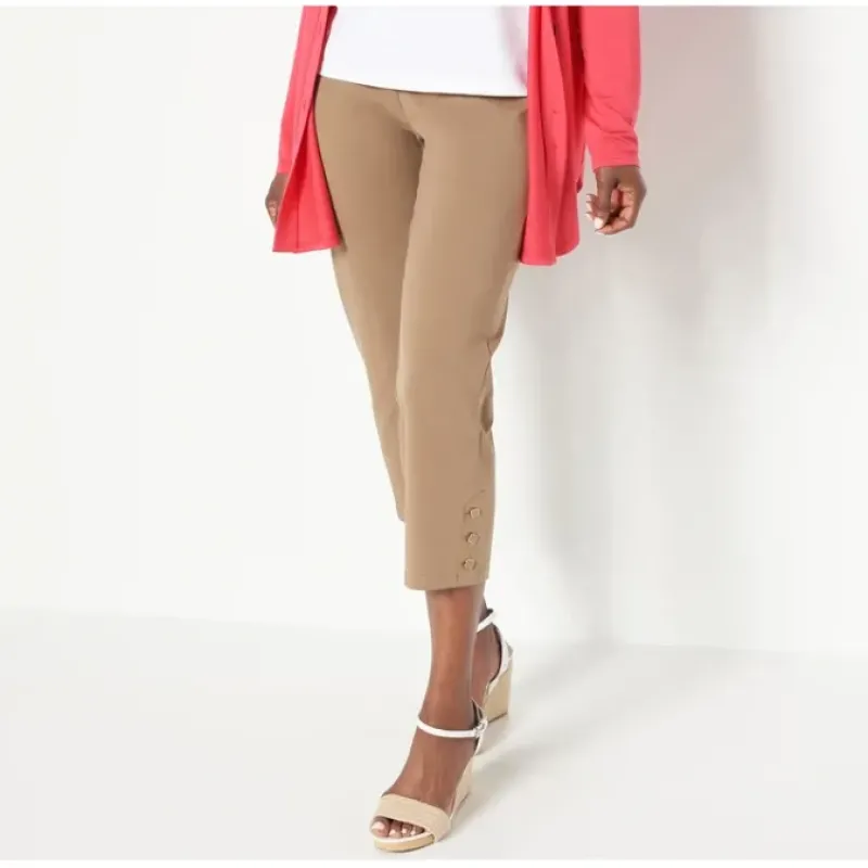 Susan Graver Weekend Petite Premium Stretch Crop Pants w/ Button - a world of fashionable women's clothing, including a wide selection of dresses and trendy accessories.< Shop All