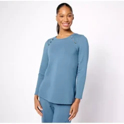 Susan Graver Weekend Petite Brushed Back Knit Tunic w/ Button - a world of fashionable women's clothing, including a wide selection of dresses and trendy accessories.< Shop All