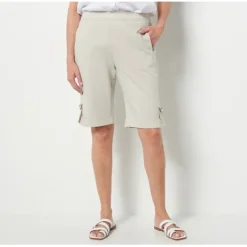 Susan Graver Weekend Petite Cotton Bermuda Shorts w/D-Ring Detail - a world of fashionable women's clothing, including a wide selection of dresses and trendy accessories.< Shop All