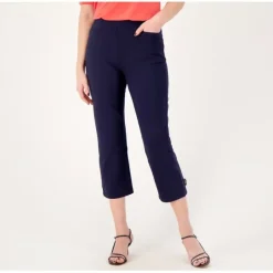 Susan Graver Weekend Petite Premium Stretch Crop Pant w/ Tab - a world of fashionable women's clothing, including a wide selection of dresses and trendy accessories.< Shop All