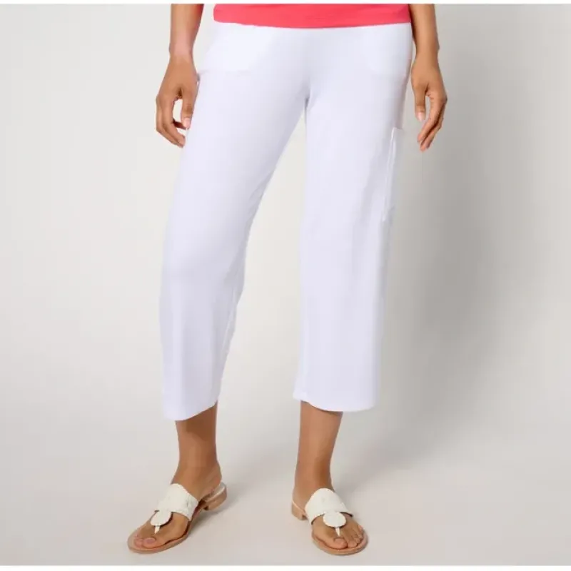 Susan Graver Weekend Petite Jersey Knit Cargo Crop Pants - a world of fashionable women's clothing, including a wide selection of dresses and trendy accessories.< Shop All