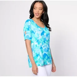 Susan Graver Weekend Printed Cool Touch Elbow-Sleeve Top - a world of fashionable women's clothing, including a wide selection of dresses and trendy accessories.< Shop All