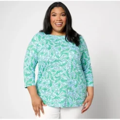 Susan Graver Weekend Printed Comfy Cotton Bateau Neck Top - a world of fashionable women's clothing, including a wide selection of dresses and trendy accessories.< Shop All