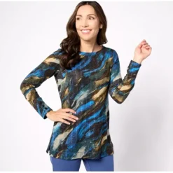 Susan Graver Weekend Reg Metallic Knit Button Detailed Tunic - a world of fashionable women's clothing, including a wide selection of dresses and trendy accessories.< Shop All