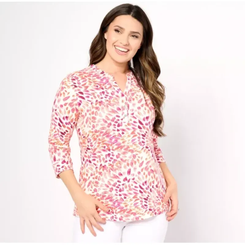 Textured Knit 3/4-Sleeve Y-Neck Henley Top - a world of fashionable women's clothing, including a wide selection of dresses and trendy accessories.< Fashion