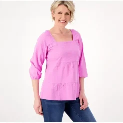 Tiered Top with Elastic Neckline - a world of fashionable women's clothing, including a wide selection of dresses and trendy accessories.< Fashion