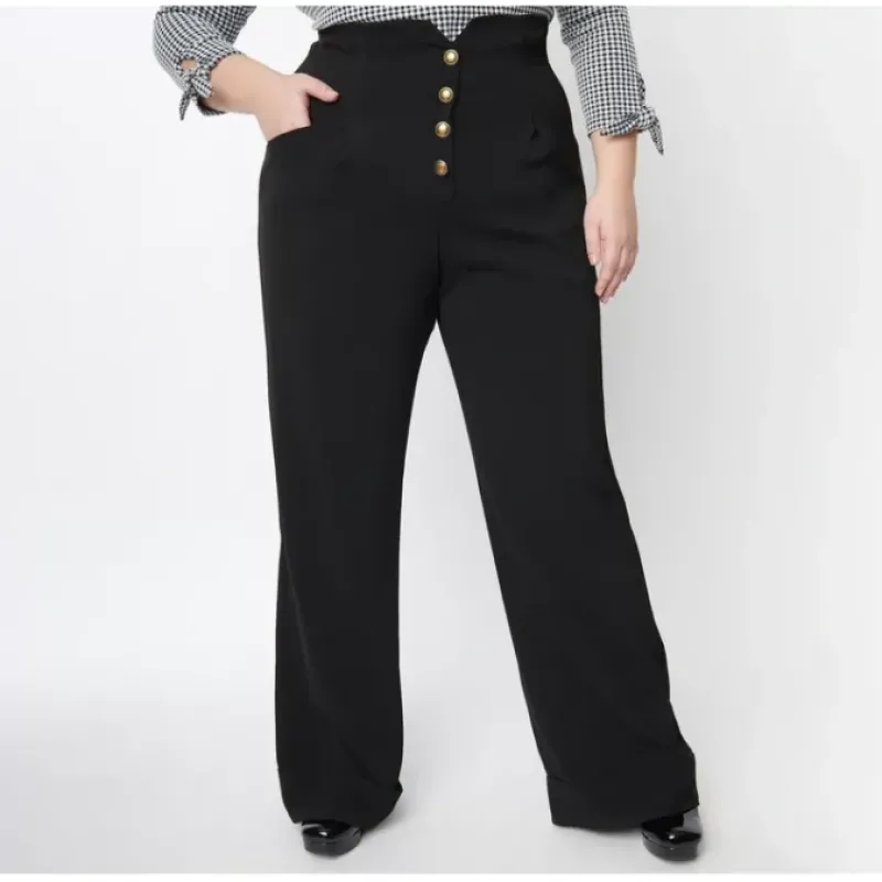 Unique Vintage Black Buttoned Wide Leg Trousers - a world of fashionable women's clothing, including a wide selection of dresses and trendy accessories.< Fashion