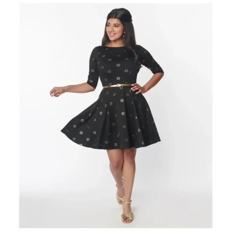 Unique Vintage Foil Star BetledKnit Dress - a world of fashionable women's clothing, including a wide selection of dresses and trendy accessories.< Dresses