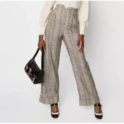 Unique Vintage Ivory Houndstooth Exposed Button Wide Leg Trous - a world of fashionable women's clothing, including a wide selection of dresses and trendy accessories.< Fashion