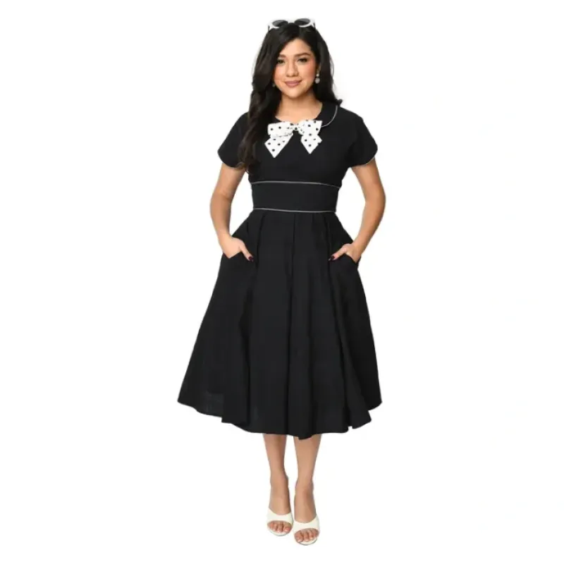 Unique Vintage Peter Pan Collar Pleated Skirt Swing Dress - a world of fashionable women's clothing, including a wide selection of dresses and trendy accessories.< Dresses
