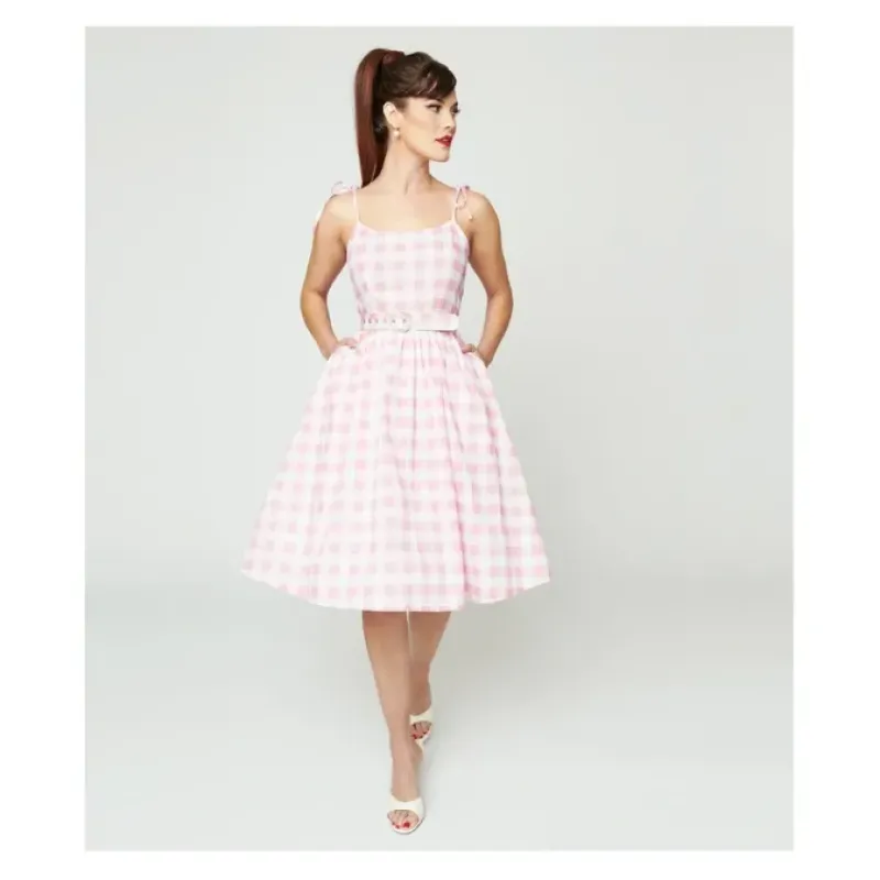 Unique Vintage Pink White Gingham Bobbie Swing Dress - a world of fashionable women's clothing, including a wide selection of dresses and trendy accessories.< Dresses