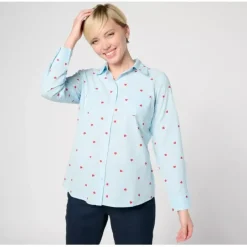Valentine's Clip Dot Button Front Shirt - a world of fashionable women's clothing, including a wide selection of dresses and trendy accessories.< Fashion