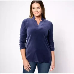 Velour Notch Neck Long Sleeve Tunic - a world of fashionable women's clothing, including a wide selection of dresses and trendy accessories.< Fashion