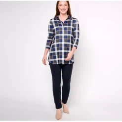 Women with Control Petite Plaid Tunic Cotton Jersey Pant Set - a world of fashionable women's clothing, including a wide selection of dresses and trendy accessories.< Shop All