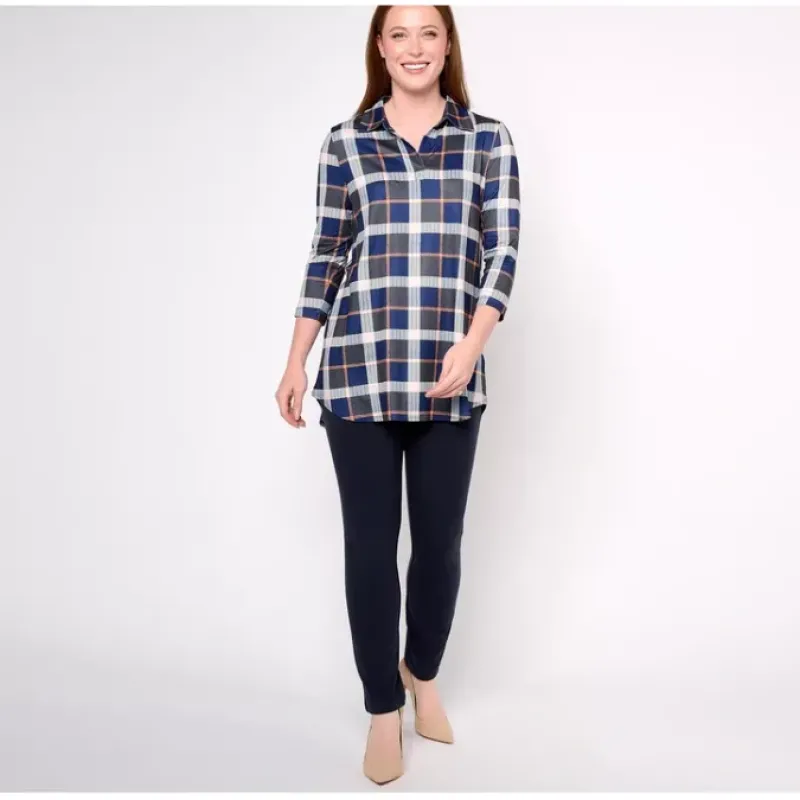 Women with Control Petite Plaid Tunic Cotton Jersey Pant Set - a world of fashionable women's clothing, including a wide selection of dresses and trendy accessories.< Shop All