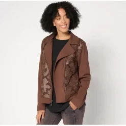 Women with Control Ponte Royal And Lace Moto Jacket - a world of fashionable women's clothing, including a wide selection of dresses and trendy accessories.< Shop All