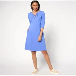 zuda Z-Knit 3/4-Sleeve Lace-Up Dress - a world of fashionable women's clothing, including a wide selection of dresses and trendy accessories.< Dresses