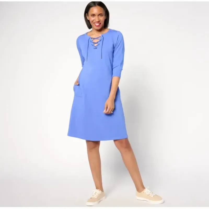 zuda Z-Knit 3/4-Sleeve Lace-Up Dress - a world of fashionable women's clothing, including a wide selection of dresses and trendy accessories.< Dresses